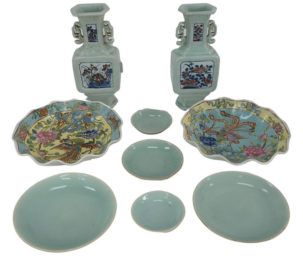 Appraisal: Nine Piece Group to include a pair of celadon glazed