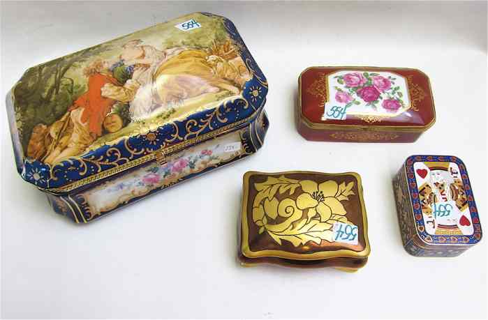 Appraisal: THREE PORCELAIN AND ONE CLOISONNE BOXES pieces R S Prussia