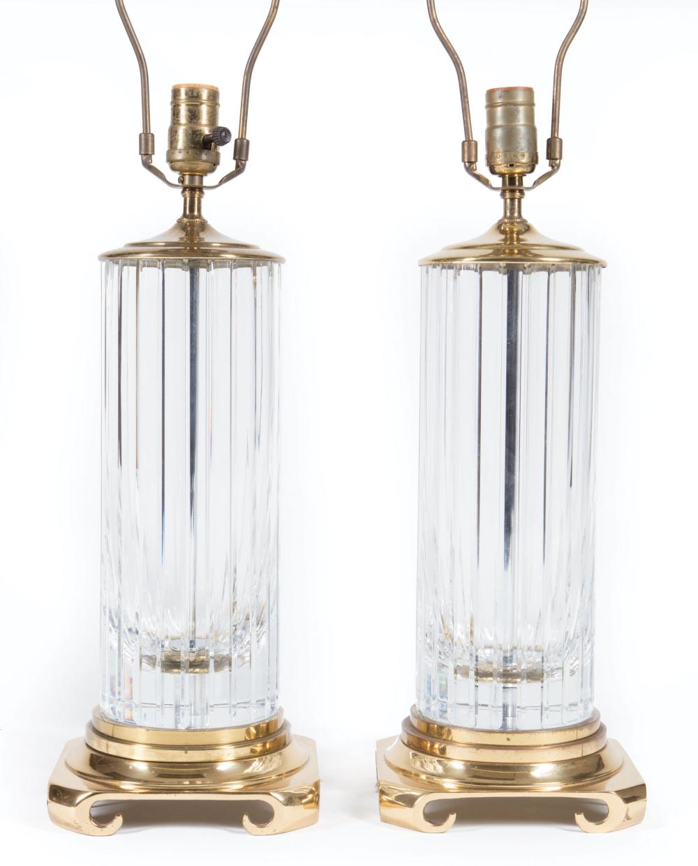 Appraisal: Pair of Baccarat Crystal Table Lamps c fluted cylinder body