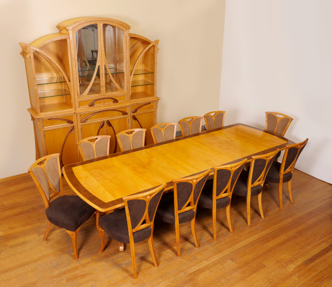 Appraisal: WILLIAM DOUB ART NOUVEAU TIGER MAPLE DINING ROOM SET Custom