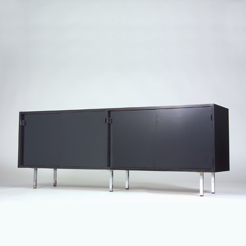 Appraisal: FLORENCE KNOLL KNOLL Black laminate credenza with leather tab pulls