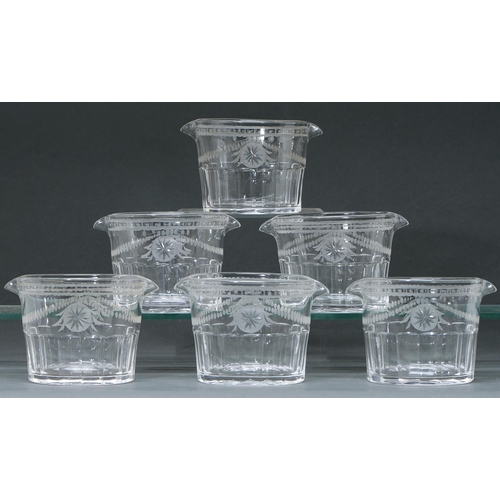 Appraisal: A set of six English wheel engraved double lipped glass