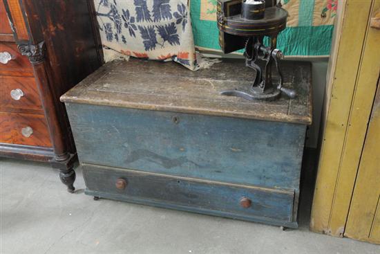 Appraisal: BLANKET CHEST Blue painted pine chest having an open interior