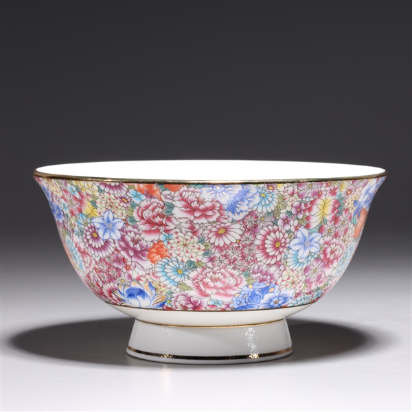 Appraisal: Chinese famille rose enameled rose mille fleur bowl gilt rim