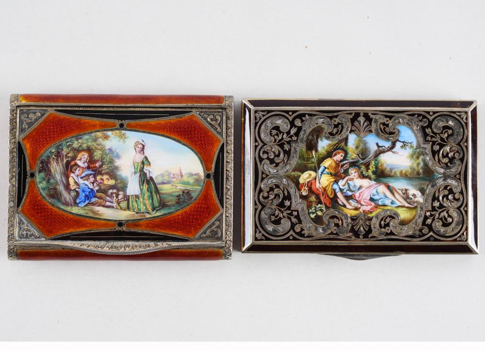 Appraisal: TWO INLAID SILVER ENAMEL CASESthe first marked Made in Austria