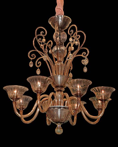 Appraisal: A Murano champagne glass eight light chandelier circa The bowl