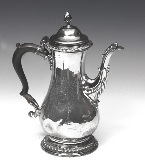 Appraisal: A GEORGE III SILVER COFFEE POT baluster shaped body standing