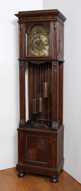 Appraisal: CARVED CONTINENTAL GRANDFATHER CLOCK Squared oak case with applied carved