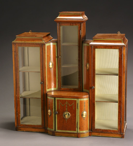 Appraisal: Edwardian Painted and Decorated Satinwood Diminutive Hanging Vitrine Circa Having