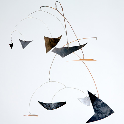 Appraisal: STYLE OF ALEXANDER CALDER Painted steel wire mobile with painted