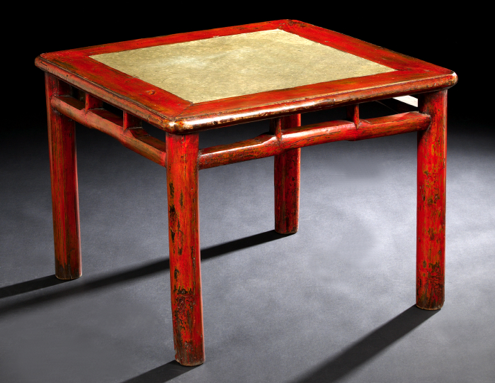 Appraisal: Chinese Red-Lacquered Wood Low Table th century the square top