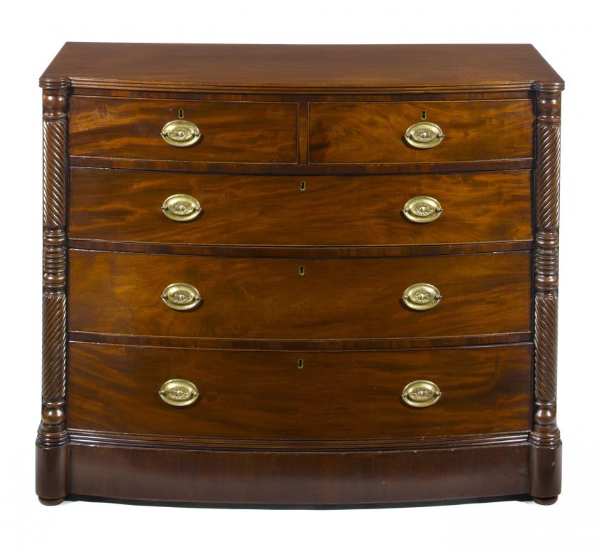 Appraisal: A VICTORIAN MAHOGANY BOW FRONTED CHEST OF DRAWERS fitted two