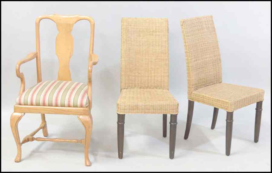 Appraisal: PAIR OF REEDED SIDE CHAIRS Together with a Spanish carved