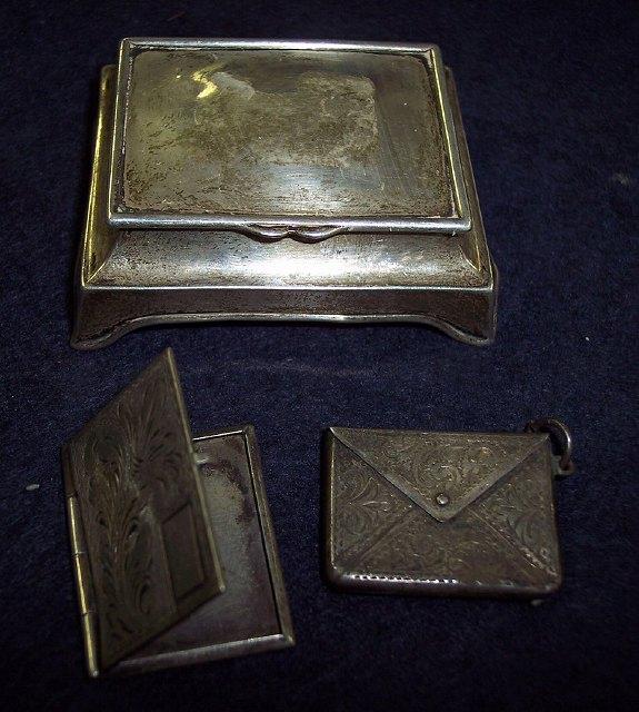 Appraisal: A two-division stamp box with hinged cover Birmingham cm wide