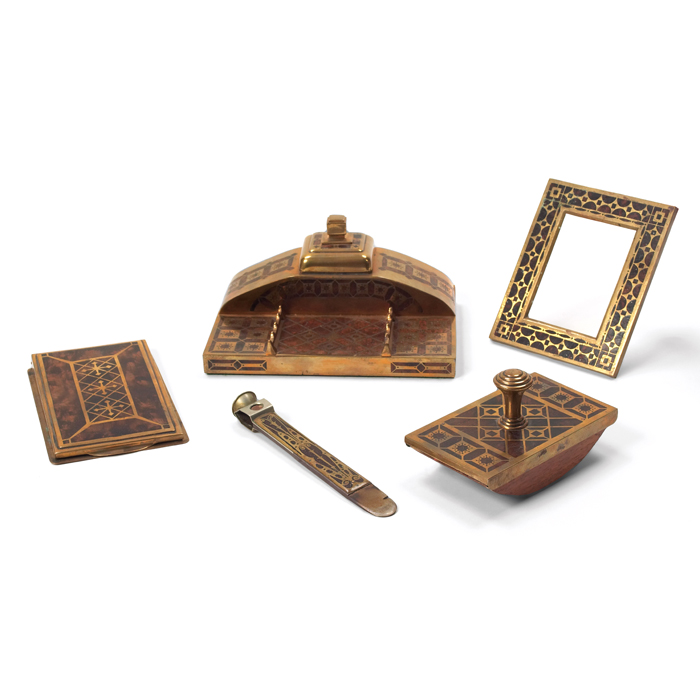 Appraisal: Erhard Sohne desk set Germany in inlaid metal and brass