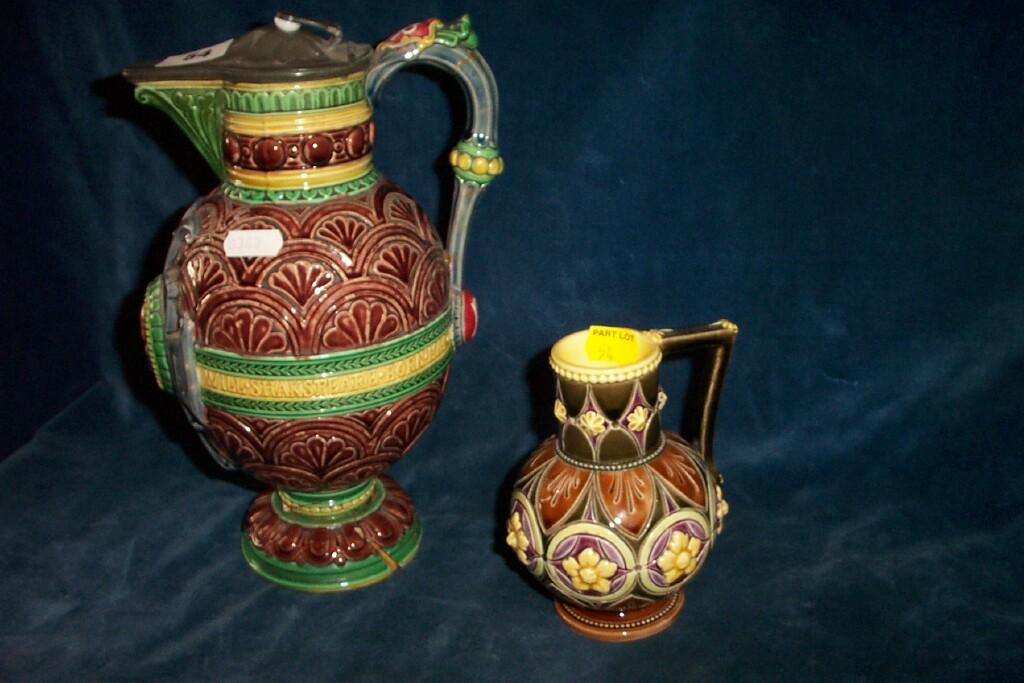 Appraisal: A th century Majolica ewer possibly Mintons commemorating William Shakespeare