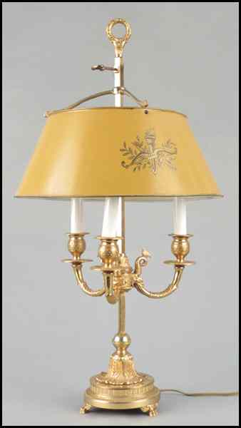 Appraisal: GILT BRONZE BOUILLOTTE TABLE LAMP Bearing a tole shade Height