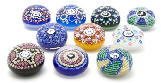 Appraisal: Group of Ten Milefiori Glass Paperweights Baccarat each centered with