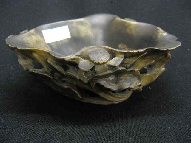 Appraisal: Chinese Carved Soapstone Libation Cup early water lily decor approx