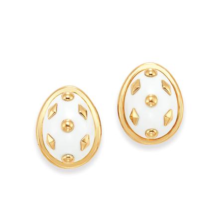 Appraisal: Pair of Gold and White Enamel Earclips Schlumberger Tiffany Co