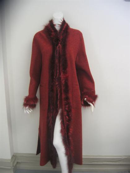 Appraisal: Hillary Reilly Red fur trim coat Red wool boucle knit