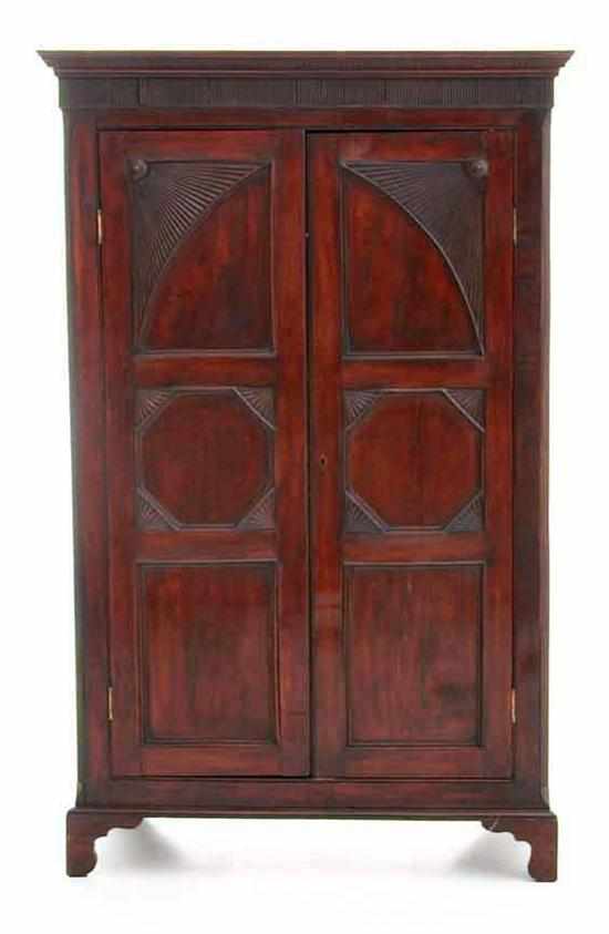 Appraisal: Classical style mahogany and fruitwood wardrobe mid th century rectangular