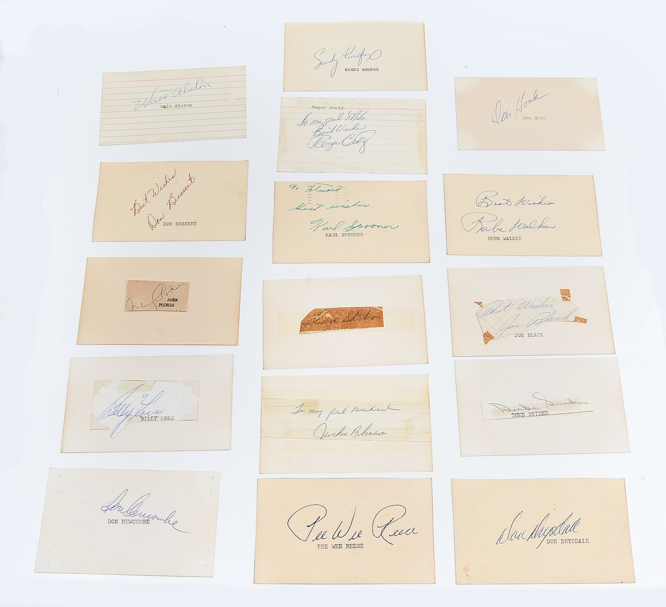 Appraisal: COLLECTION OF SIXTEEN VINTAGE MAJOR LEAGUE BASEBALL DODGER AUTOGRAPHS TO