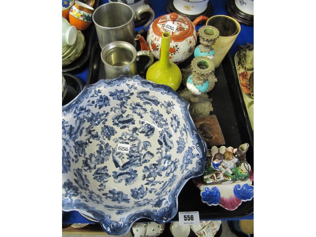 Appraisal: Tray lot to include Kutani teapot blue and white bowl