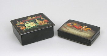 Appraisal: Two Russian Lacquer Boxes The first with a scene depicting