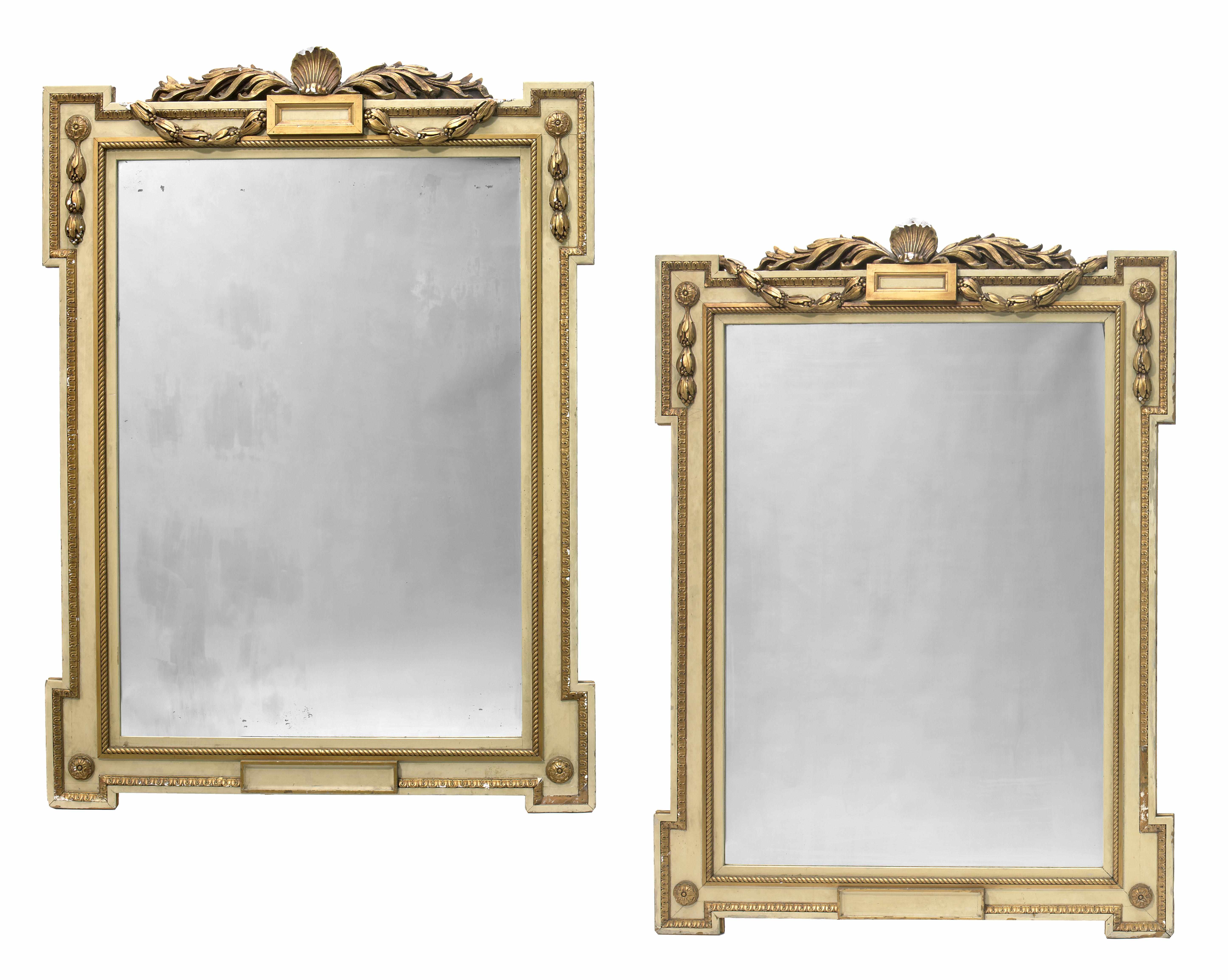 Appraisal: A pair of Neoclassical style parcel gilt paint decorated mirrors