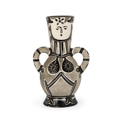 Appraisal: Pablo Picasso VASE WITH TWO HIGH HANDLES Painted and partially