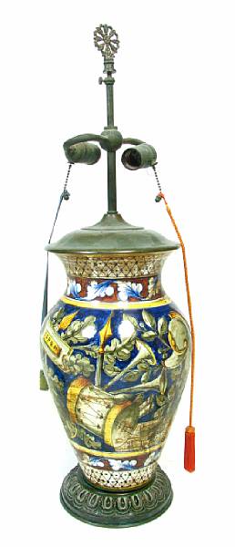 Appraisal: A painted faience vase form table lamp height in diameter