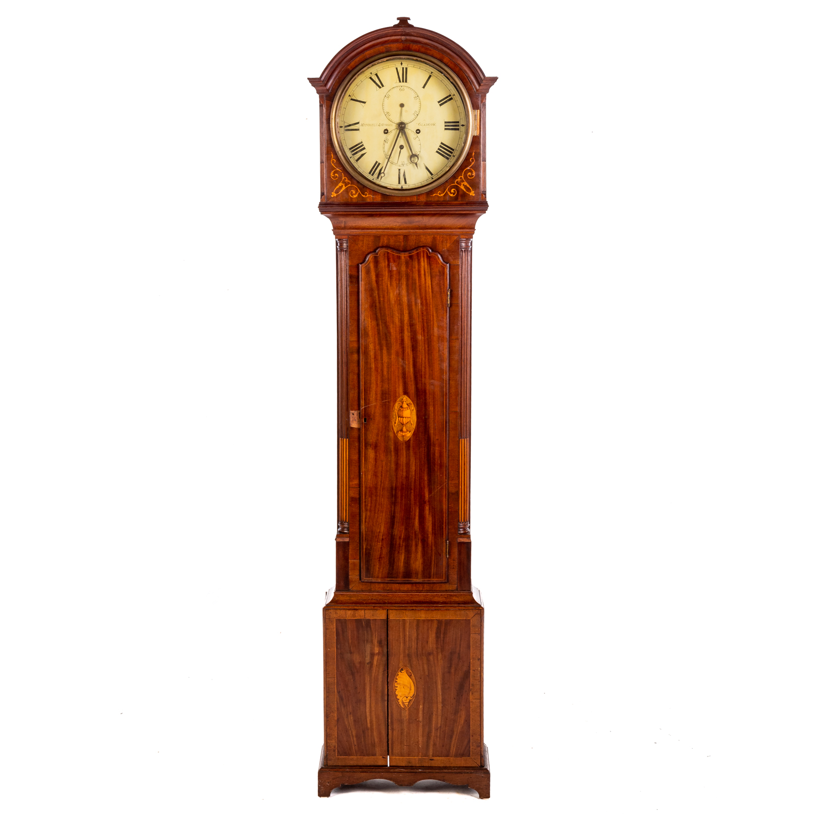 Appraisal: SCOTTISH MAHOGANY INLAID TALL CASE CLOCK Circa s rounded bonnet