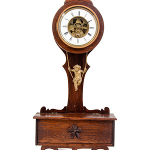 Appraisal: A Continental Oak Cased Wall Clock th Century Height inches