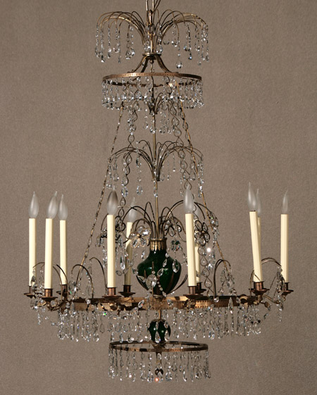 Appraisal: Continental Neoclassical Ormolu Cut Glass and Green Glass Ten-Light Chandelier