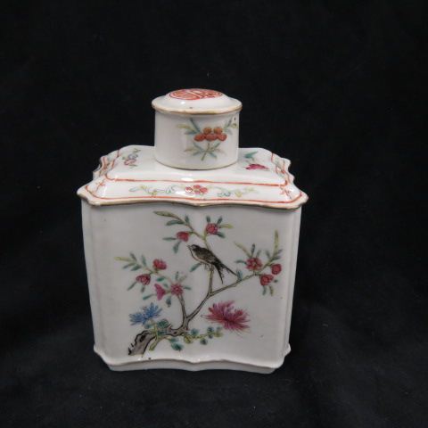 Appraisal: Early Chinese Porcelain Tea Caddy bird fauna tall excellent