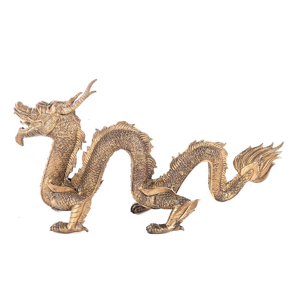 Appraisal: Large Asian gilt-metal dragon in H in L