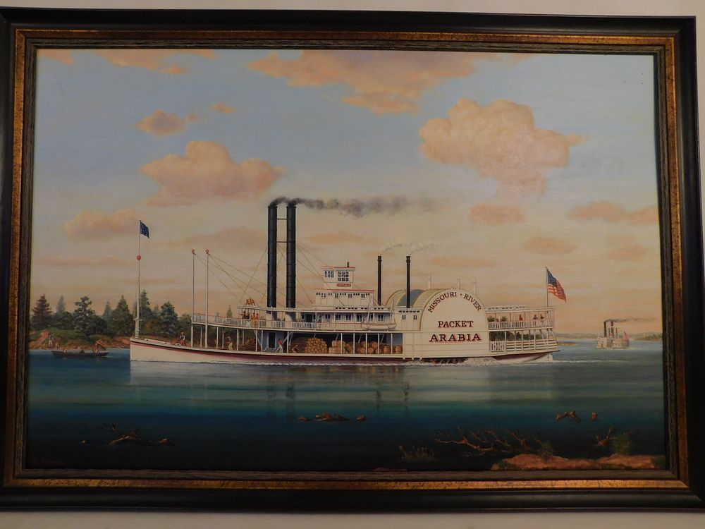 Appraisal: R CARLYLE ARABIA STEAMBOAT PAINTING Vintage oil painting on wood