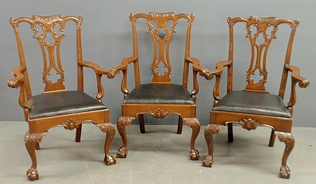 Appraisal: - Set of six finely carved walnut Centennial Chippendale style