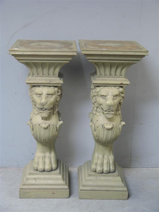 Appraisal: Pair of th Century carved stands architectural tops the columns