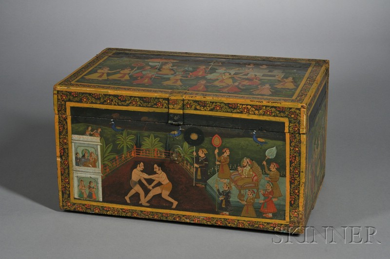 Appraisal: Wooden Coffer India th century hardwood and painted surface decorated