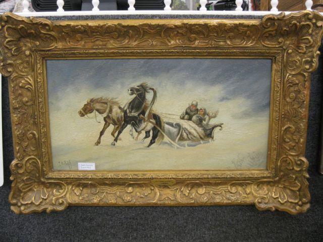 Appraisal: J Orloff Horse Drawn Sleigh in a Winter Storm oil