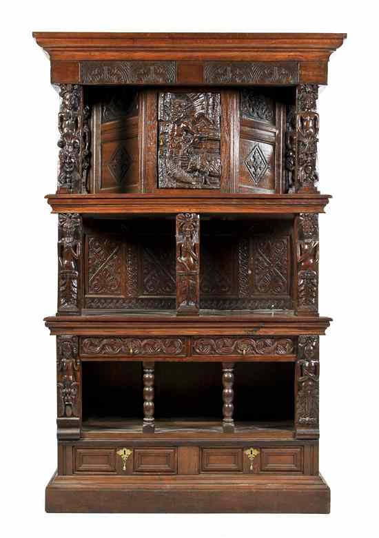 Appraisal: A Renaissance Revival Carved Court Cupboard in three sections decorated