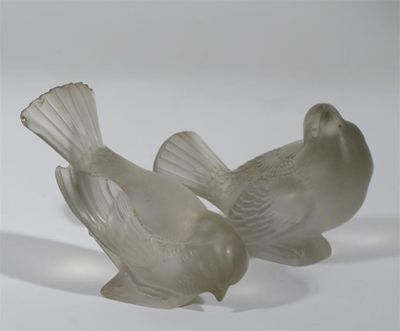 Appraisal: Two Lalique clear and frosted glass birds table ornaments stencil