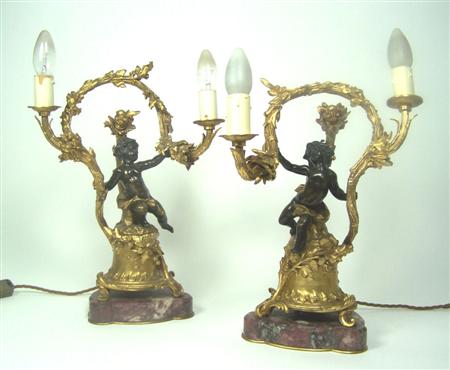 Appraisal: A pair of th century bronze and ormolu candelabra In