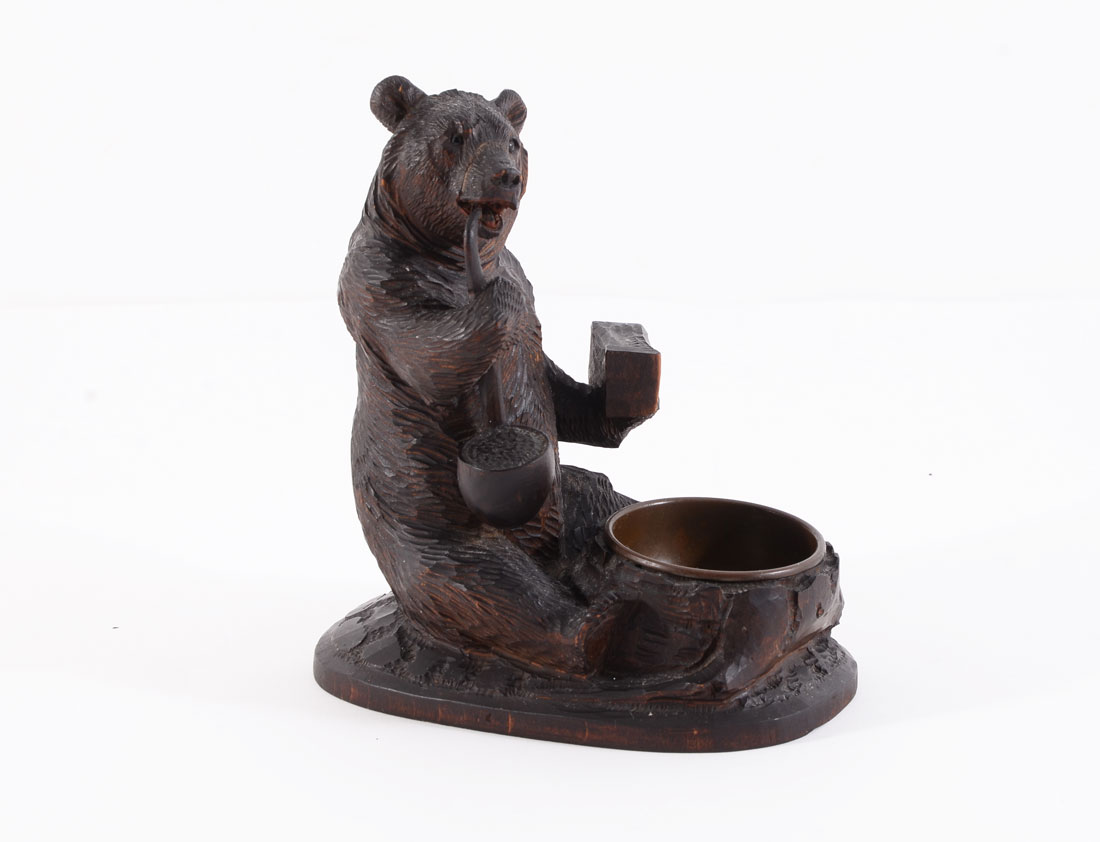 Appraisal: GERMAN BLACK FOREST CARVED FIGURAL BEAR ASHTRAY Late th to