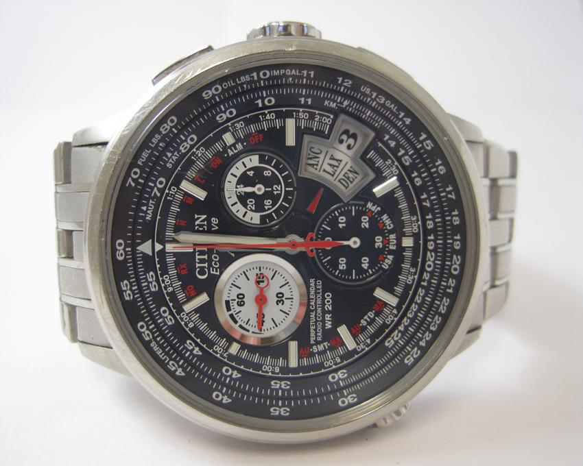 Appraisal: CITIZEN CHRONO-TIME ECO-DRIVE WRISTWATCH having blue multi-function dial brushed stainless