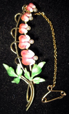 Appraisal: karat yellow gold enamel and seed pearl floral branch pinPink