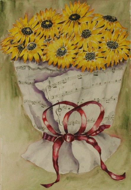 Appraisal: Queenie Sebel Sunflowers watercolour initialled and dated 'QS ' '