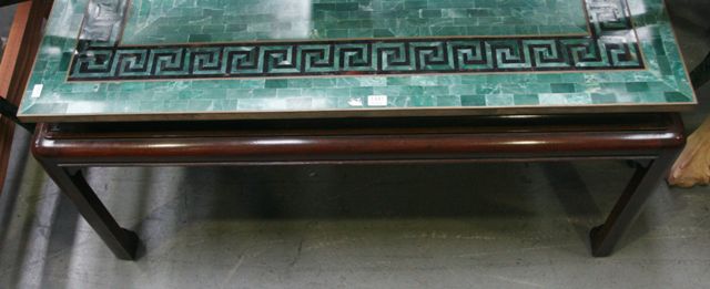 Appraisal: An oriental style oak coffee table with geometric stone inlaid